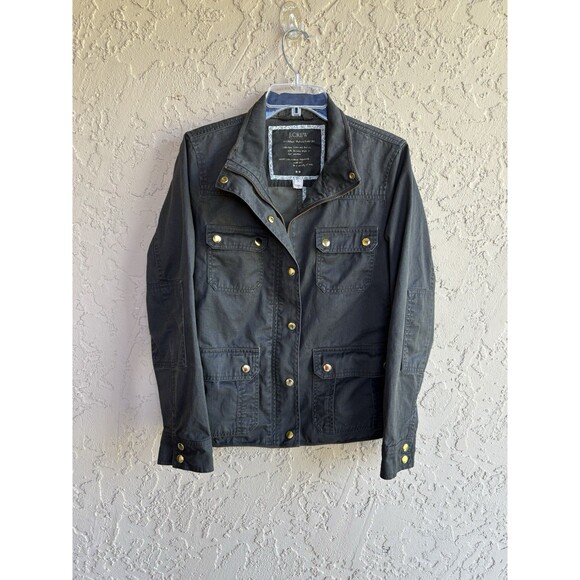 J. CREW Women Medium Dark Olive Green Field Jacket Zip & Snap, Cinch Waist Snaps - Picture 1 of 10